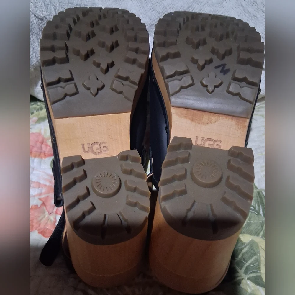 New UGG LANNI CHUNKY WOMEN CLOGS LEATHER BLACK US 11 /UK 8/EU 42 NEW NO BOX